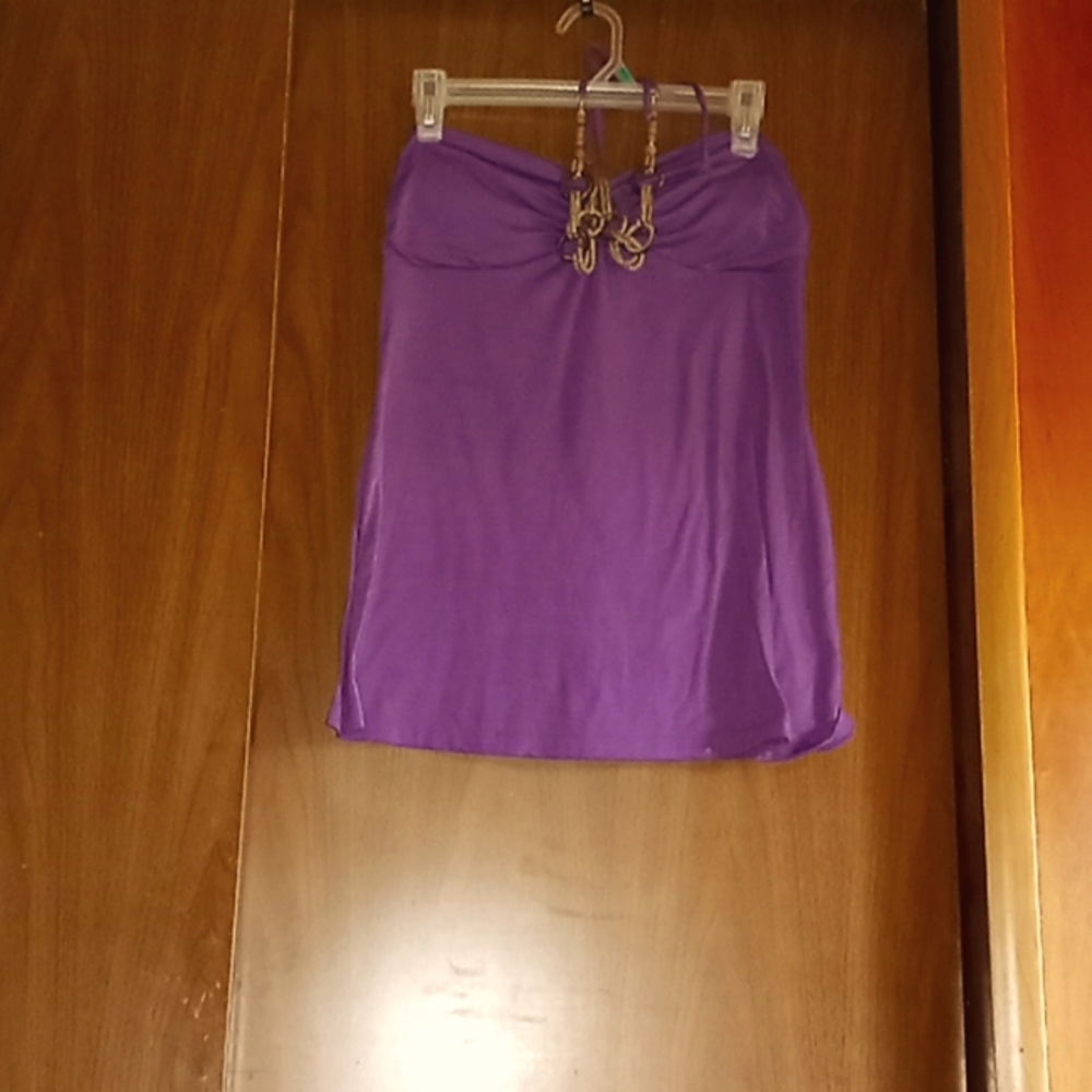 Vintage ESTER (?) Wood Bead Tie Halter Top